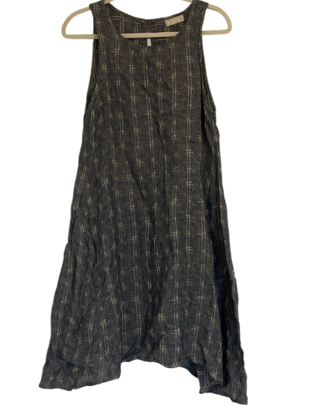 CP Shades Womens Blue White 100% Linen Sharkbite Hem Sleeveless Dress Size S
